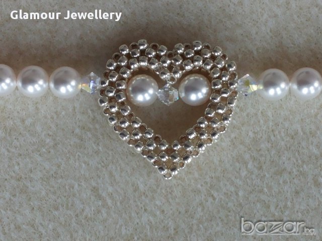 Перлена гривна сърце, снимка 3 - Гривни - 13473596