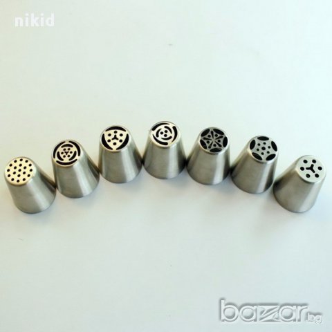 7 бр накрайник лот за пош метални шприц цвете руски руска дюза за украса декор торта фондан шоколад, снимка 4 - Други - 15399463