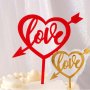 Свети Валентин сърце със стрела Love червен и златист твърд топер декор украса за торта