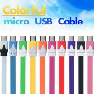 Цветен плосък Micro USB – USB кабел., снимка 1 - USB кабели - 11289647