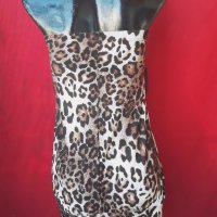 Леопардова рокля бюстие тип балон  С, снимка 2 - Рокли - 22192043
