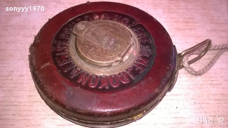 АНТИКА-стара кожена ролетка-кожа и месинг-метална лента, снимка 1