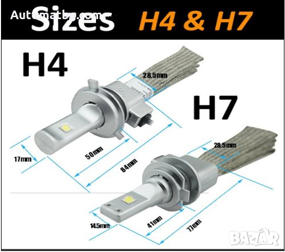 Диодни LED крушки за фарове Н7,Н4,Н11 DC12-24V 60W 3600LM, снимка 1