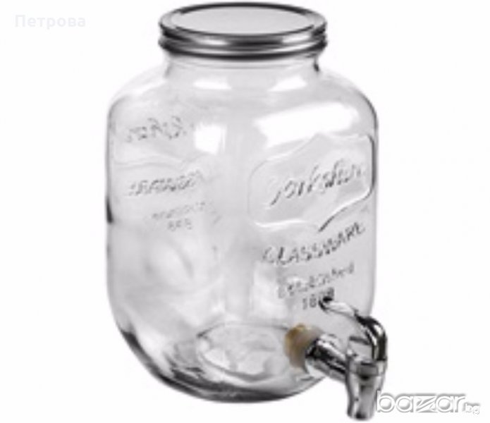 Стъклен диспенсер за напитки с кранче-4 литра, снимка 1
