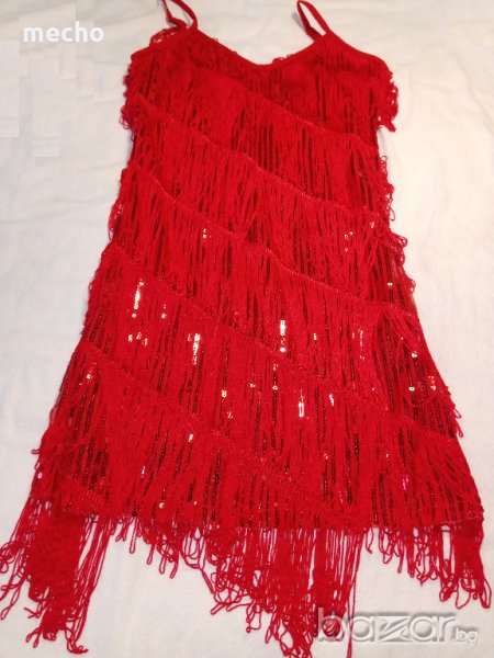 Рокля с ресни и паети в червено, снимка 1