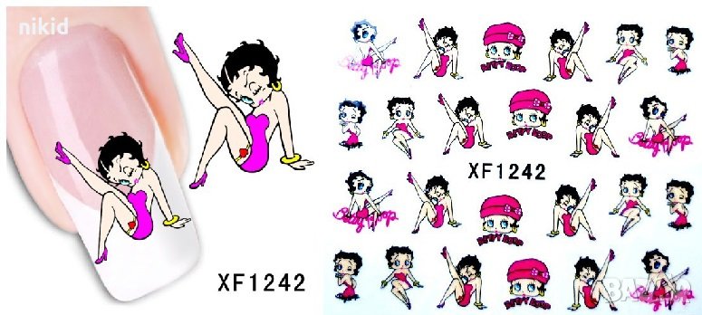 XF1242 Бети Бууп Betty Boop ваденки слайдер водни стикери маникюр нокти, снимка 1