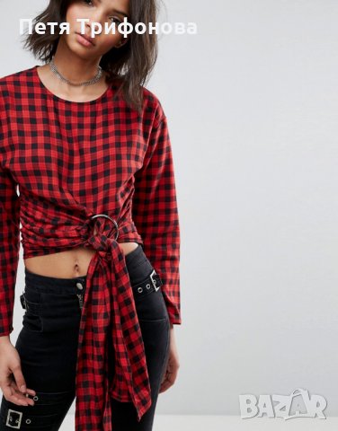 НАЛИЧНА АСОС маркова карирана къса блуза от Англия размер С
