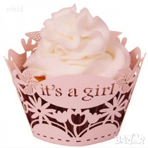 12 бр розови за момиче it's a girl ​ декори декорация за мъфини кексчета кошнички раждане кръщене по