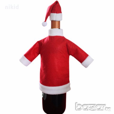 украса облекло дреха и шапка коледна новогодишна празнична за шише бутилка  шампанско вино, снимка 2 - Други - 16252645