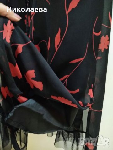 Дълга черна рокля с червени цветя.L/XL, снимка 5 - Рокли - 25440089