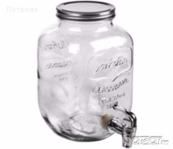 Стъклен диспенсер за напитки с кранче-4 литра, снимка 1 - Други - 18822528