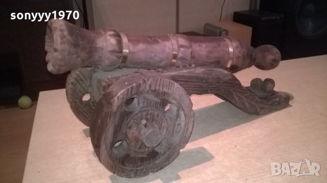 оръдие-топ-дърво и месинг-52х27х25см-внос швеицария, снимка 9 - Антикварни и старинни предмети - 23741780