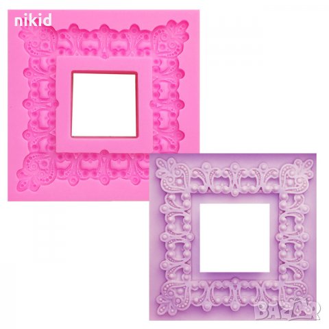 Голяма квадратна орнаментна рамка силиконов молд за фондан украса торта декорация шоколад гипс