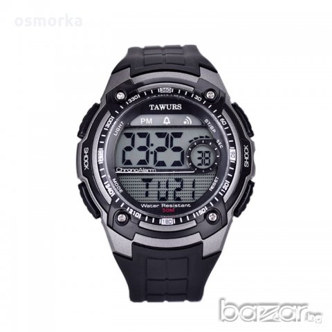Спортен часовник Tawurs черен хронометър аларма нов сиво, снимка 1 - Мъжки - 21164951