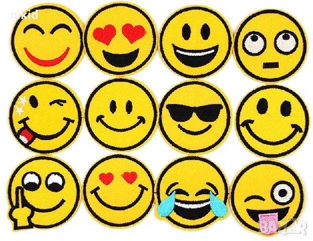 12 или 13 бр Емоджи емотикон The Emoji емблема апликация за дреха дрехи самозалепваща се еможи