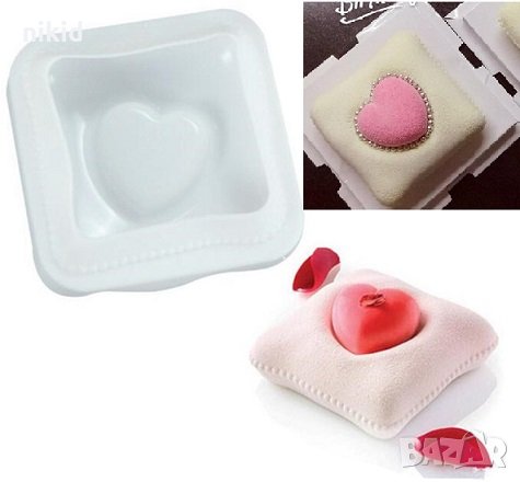 3D сърце на възглавница квадрат силиконов молд форма за мини торта сладкиш десерт желе, снимка 1