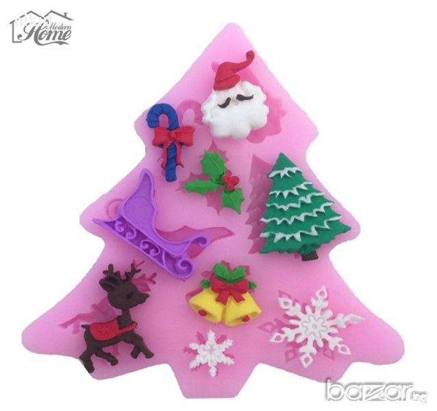 Елха с Коледни фигурки силиконов молд форма украса декор торта фондан шоколад и др, снимка 1