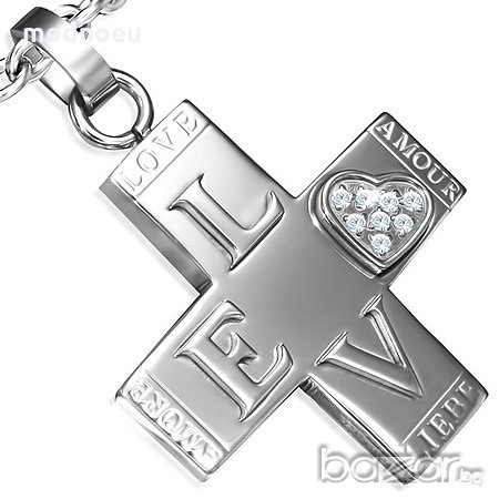 Кръст LOVE със Сърце и Кристали