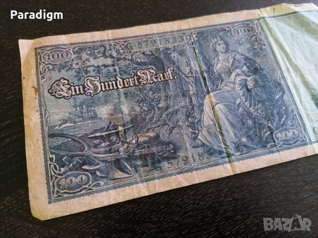 Райх банкнота - Германия - 100 марки | 1910г., снимка 3 - Нумизматика и бонистика - 25625854