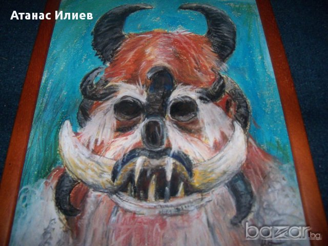 "Кукерска маска" худ. Десислава Илиева, снимка 3 - Картини - 12589704