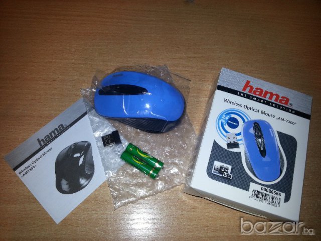 Безжична оптична мишка Hama (3 бутонна с нано приемник,синя)+ Батерии