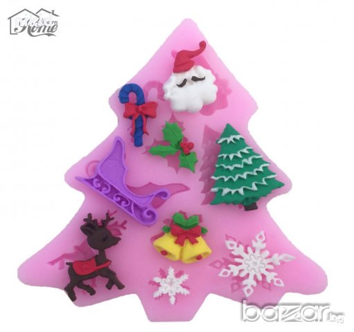 Елха с Коледни фигурки силиконов молд форма украса декор торта фондан шоколад и др
