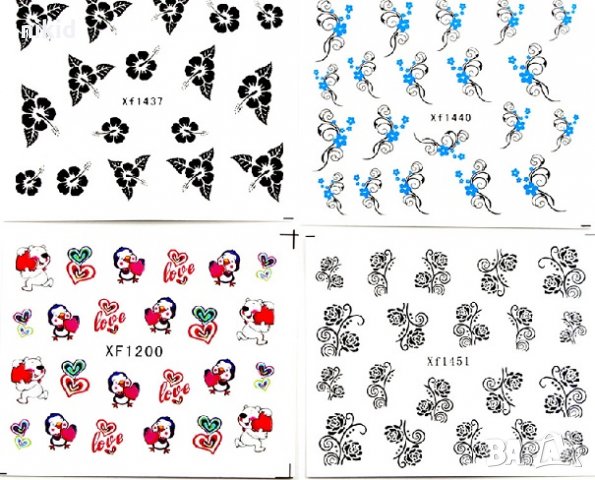 30 бр микс черни и цветя татос ваденки слайдер водни стикери маникюр нокти декорация , снимка 3 - Продукти за маникюр - 23822950