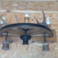 Етно стенна лампа-аплик от колело на каруца с ръчно изработени дървени чашки!, снимка 5 - Лампи за стена - 9066252