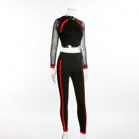 Спортен сет - клин и къса блуза с дълъг ръкав в черно и червено. КОД 614, снимка 4 - Спортни екипи - 23696379