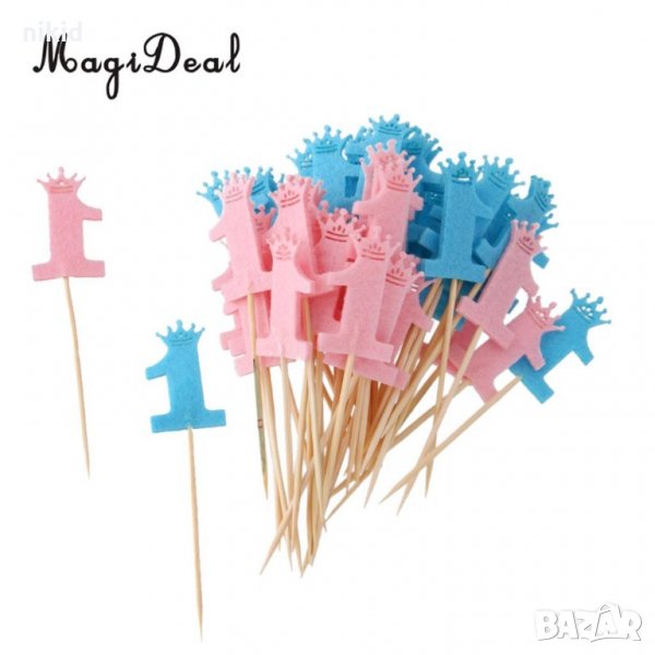 10 бр 1 Една година годинка корона рожден ден цифра на клечка топер за мъфини декорация украса торта, снимка 1