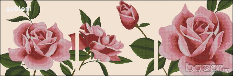 Гоблен „ТРИПТИХ РОЗИ“ Д45 -размери/68-22/см.; 12цвята – 38 лв., снимка 1