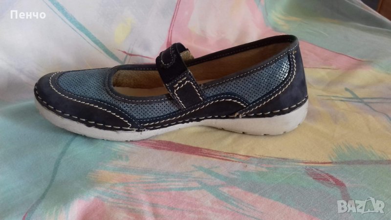 Дамски спортни обувки от естествена кожа в синьо с перфорации летни- с перфорации по кожата втора уп, снимка 1