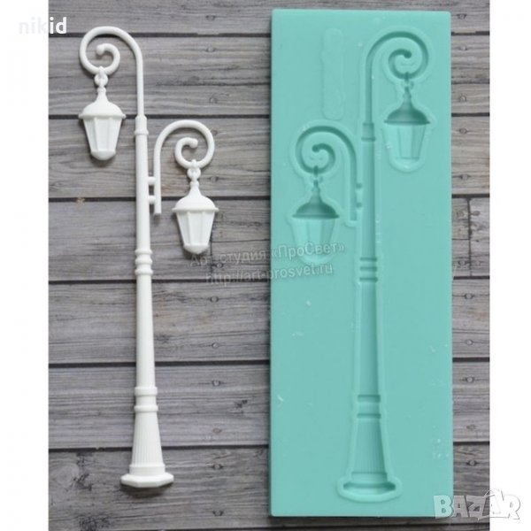 Градска висока лампа с фенери силиконов молд форма декорация торта фондан украса, снимка 1