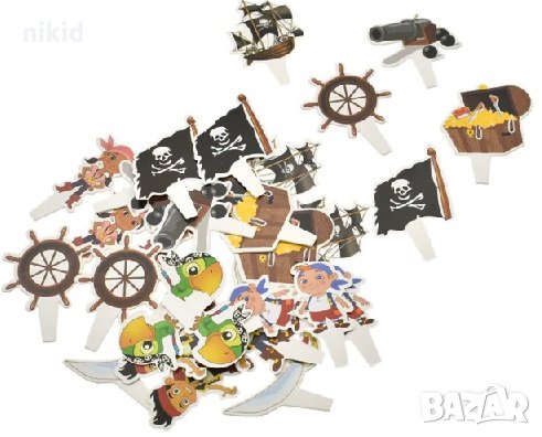 15 бр къси топери картон пират пирати пиратско парти украса декор за кексчета мъфини декор, снимка 1 - Други - 23834507