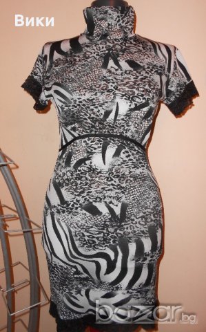 Еластична черно- бяла рокличка , снимка 1