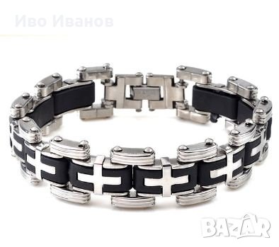 Гривна от неръждаема стомана с вградени  кръстове