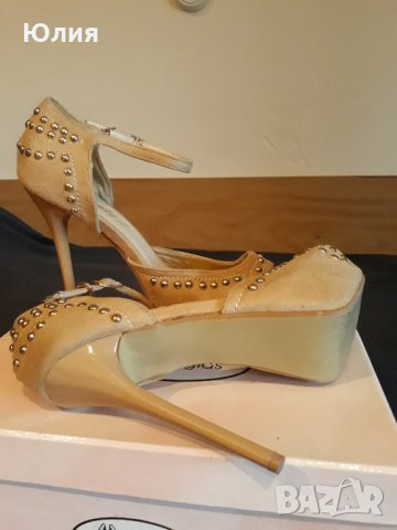 Ефектни Сандали Бежави с капси, снимка 2 - Дамски обувки на ток - 25735430