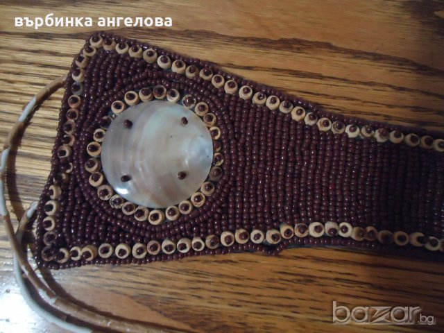 Ръчно изработен колан от седеф, стъклени мъниста и плат, снимка 6 - Антикварни и старинни предмети - 20834500