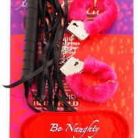 Страхотна идея за подарък за всеки повод! Еротичен комплект -белезници с пухчета,камшик и домино!, снимка 1 - Романтични подаръци - 22227221