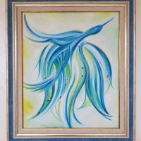 Маслена картина „ Синята ми птица отлетя “, снимка 3 - Изкуствени цветя - 24338862