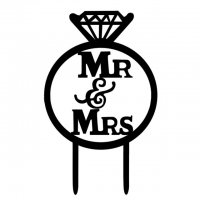 Голям Сватбен пръстен с диамант и надпис Mr & Mrs твърд Акрил топер за торта украса декорация сватба, снимка 1 - Други - 22753541