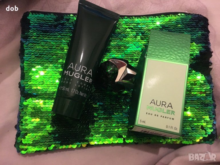 Нов комплект THIERRY MUGLER AURA 5 ml  EDP + 50 ml боди лосион + козметична торбичка, снимка 1