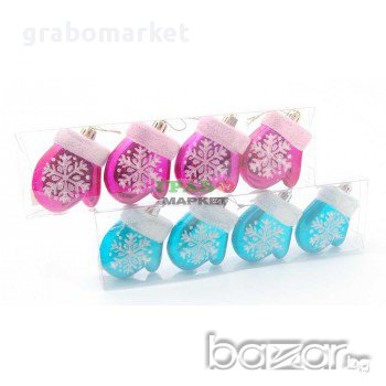 Комплект от 4бр. цветни коледни ръкавички за окачване на елха. Изработени от PVC материал. , снимка 1