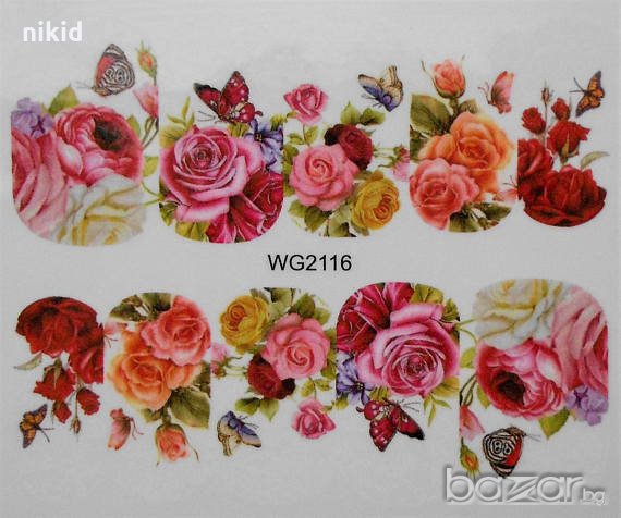 B660 Рози с пеперуда слайдер ваденки водни стикери за нокти маникюр, снимка 1