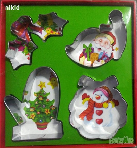 4 Коледни Ръкавица Имел Коледна топка Дядо Коледа Големи метални резци форми за сладки фондан тесто , снимка 1