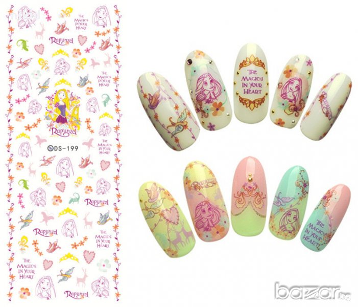 Рапунцел rapunzel  ds-199 198 лист татос ваденки водни стикери за нокти маникюр декорация, снимка 1