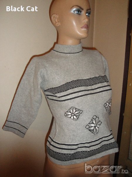Нов кокетен сив дамски пуловер с поло яка, дамска блуза с дълъг (3/4) ръкав, топ, снимка 1