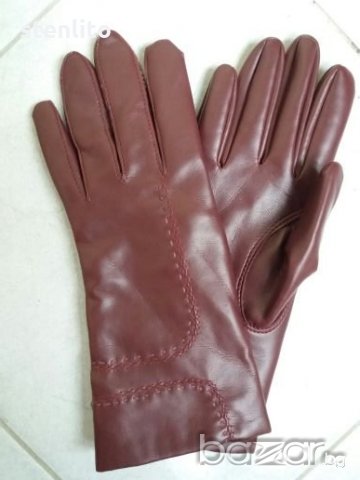 Кожени ръкавици бордо, снимка 2 - Шапки - 19912665