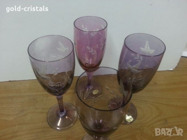  кристални чаши за вино цветно стъкло гравирани, снимка 10 - Антикварни и старинни предмети - 22458362