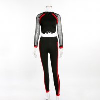 Спортен сет - клин и къса блуза с дълъг ръкав в черно и червено. КОД 614, снимка 1 - Спортни екипи - 23696379